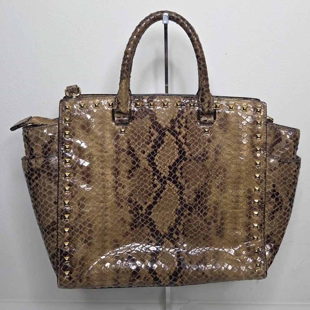 Michael Kors Selma Python Embossed Leather Satche… - image 4